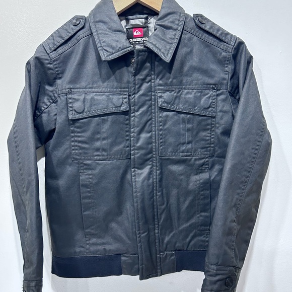 Quiksilver Kids Black Waxed Cotton Utility Bomber Jacket Size S (8–10) Boys - Picture 4 of 14